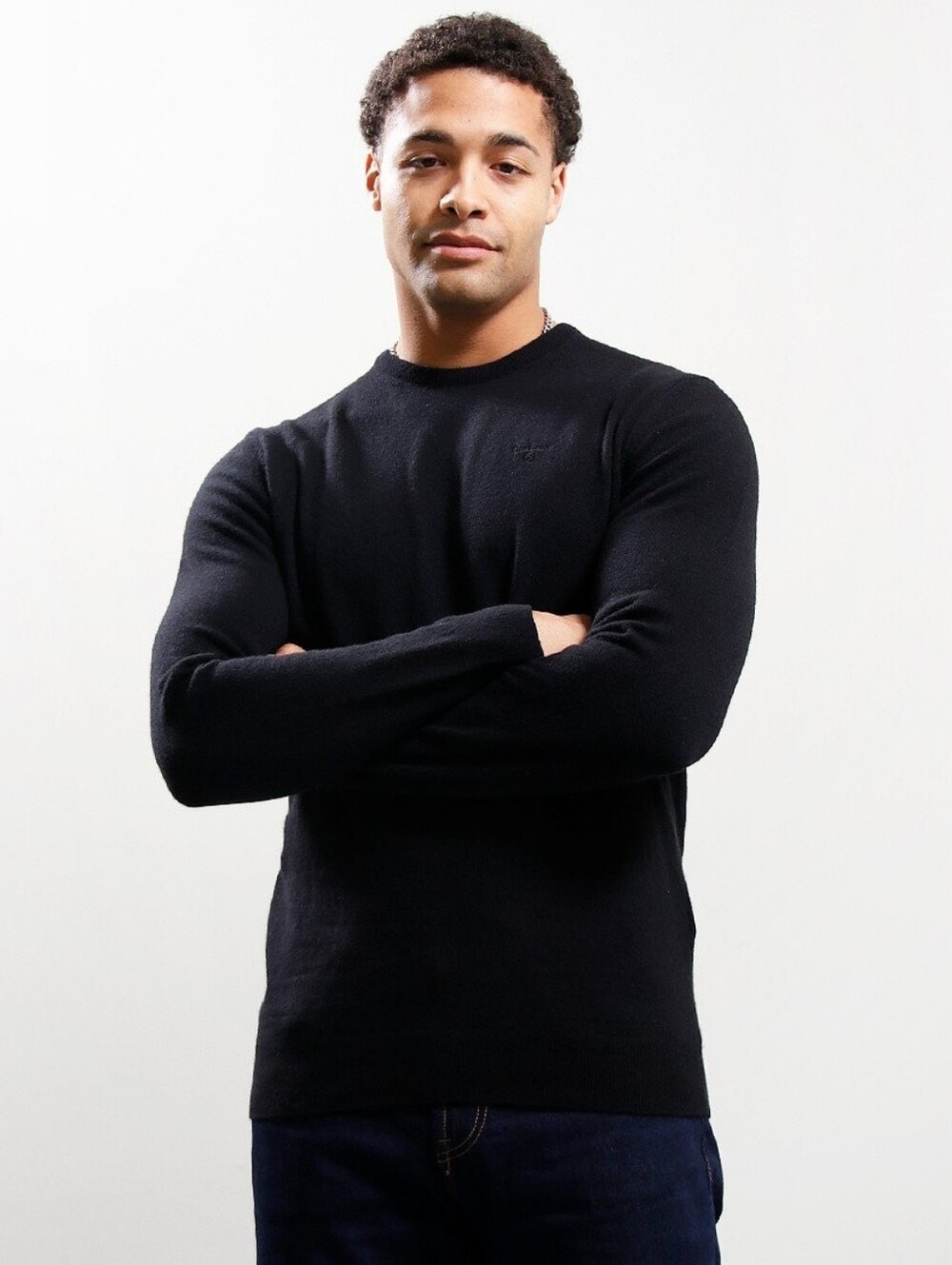 Barbour Essential Lambswool Crew Neck Sweater in Black, Size Medium